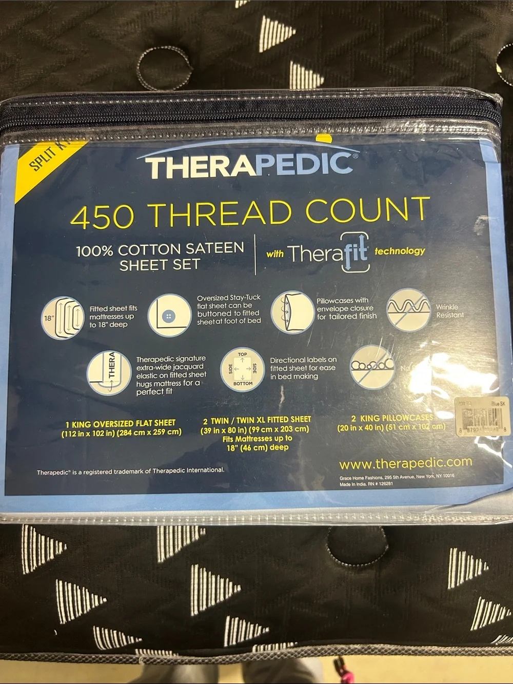 Therapedic 450 Thread Count Cotton Sateen Sheet Set - Light Blue (Split King)